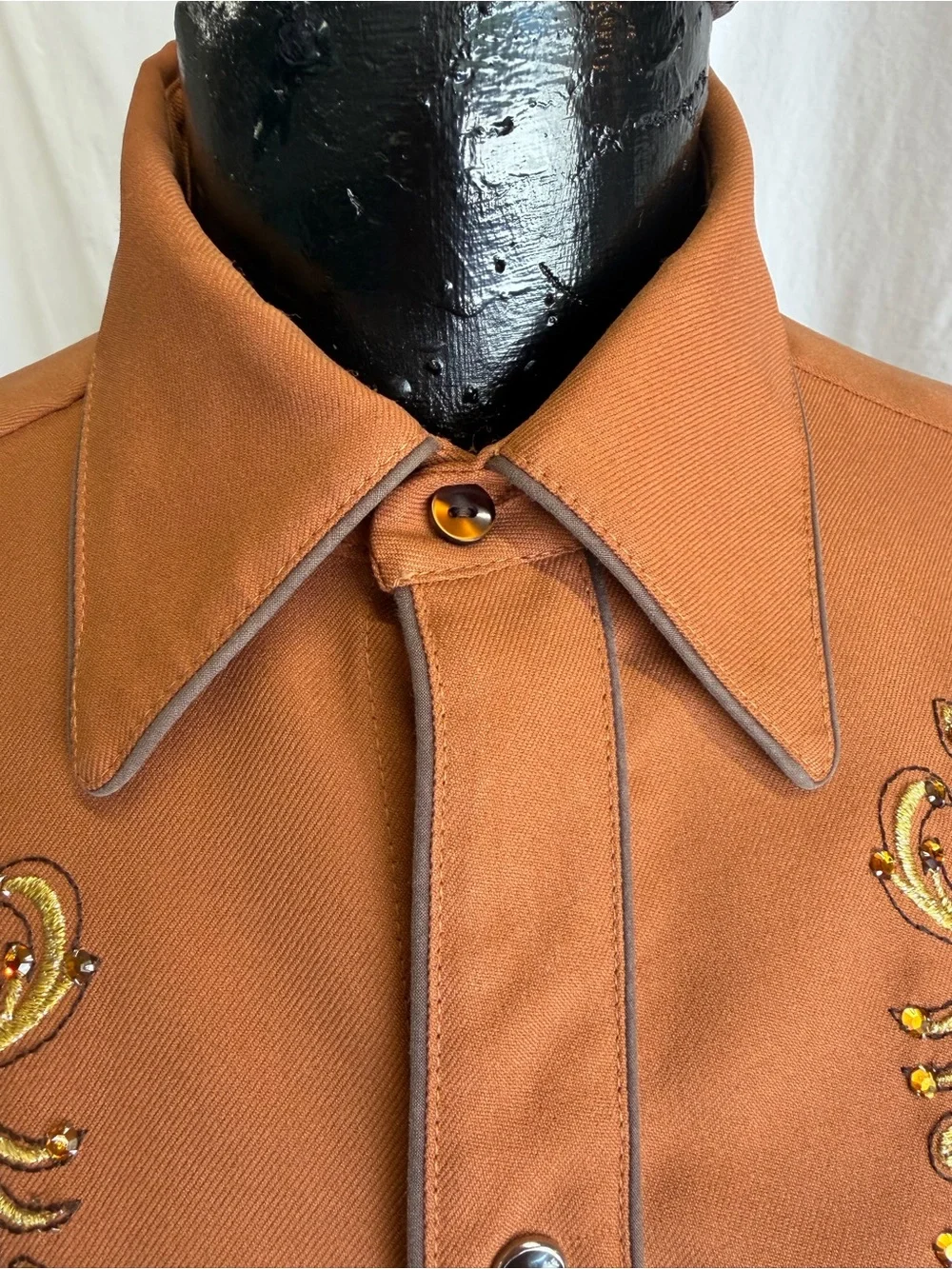 Vintage H Bar C El Dorado Western Shirt Embroidered Rhinestone Pearl Snap size M